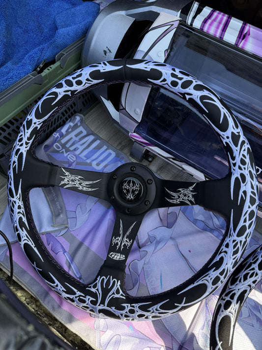 Gothic Style 350mm Deep-Dish Steering Wheel – Tribal Design